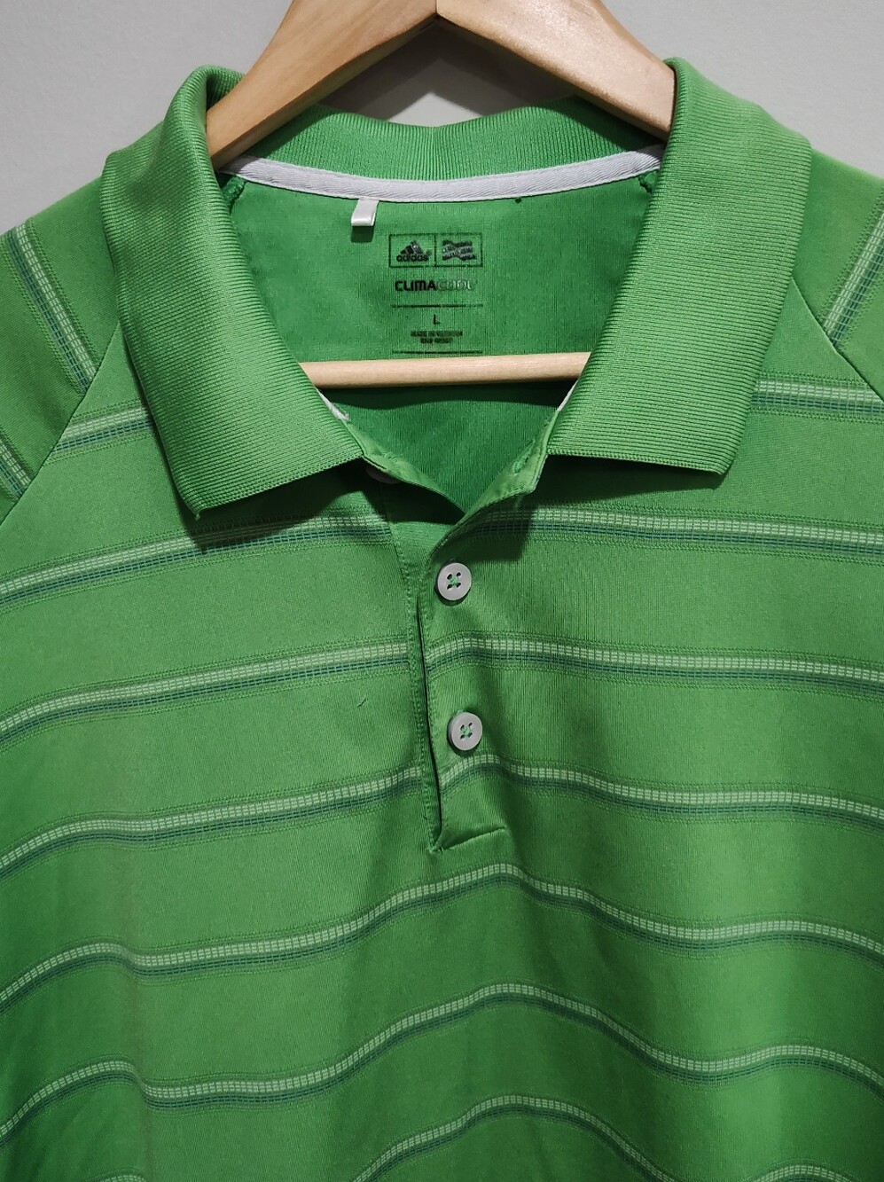 Adidas Climacool Short Sleeve Striped Golf Polo Shirt Green Men's Size Large - Picture 2 of 8